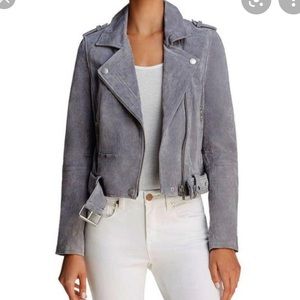 Chelsea & Violet Suede Leather Moto Jacket Grey